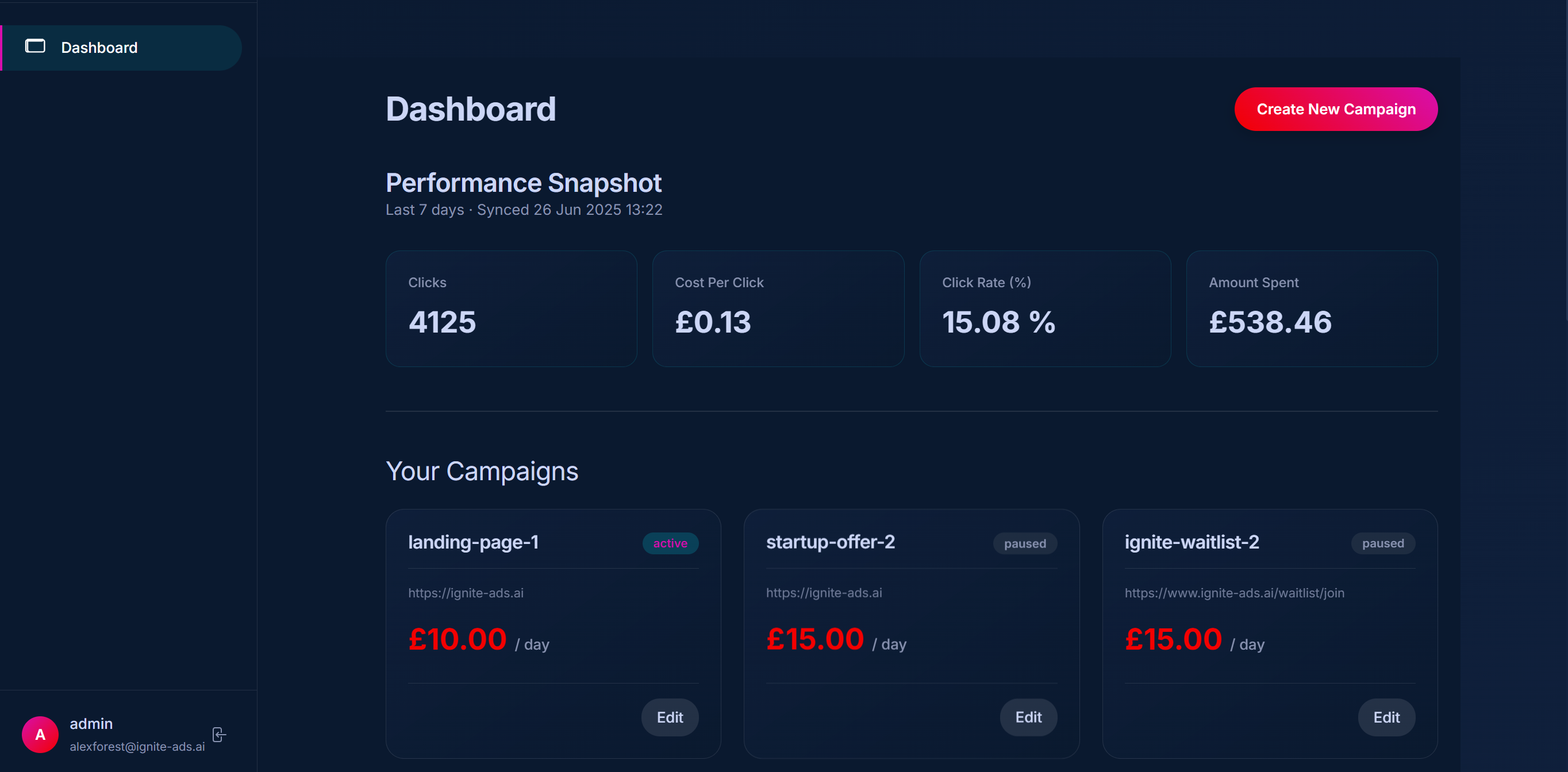 Ignite Dashboard Screenshot